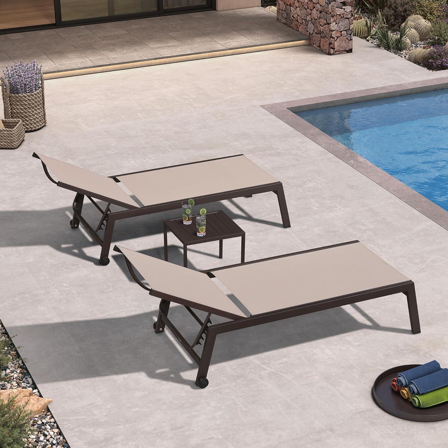 image:imagePURPLE LEAF Outdoor Chaise Lounge Chair Set of 2 Patio Pool Textilene Loungers with Adjustable Backrest and Wheels Includes Side Table for Deck Lawn Garden CreamSand Beige