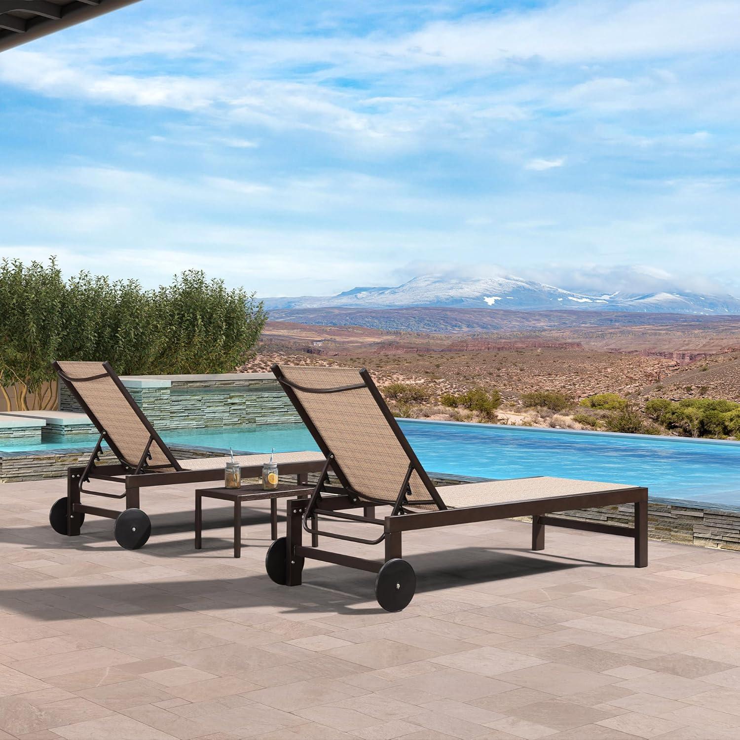 image:imagePURPLE LEAF Outdoor Chaise Lounge Chair Set of 2 Patio Pool Textilene Loungers with Adjustable Backrest and Wheels Includes Side Table for Deck Lawn Garden CreamLight Tan
