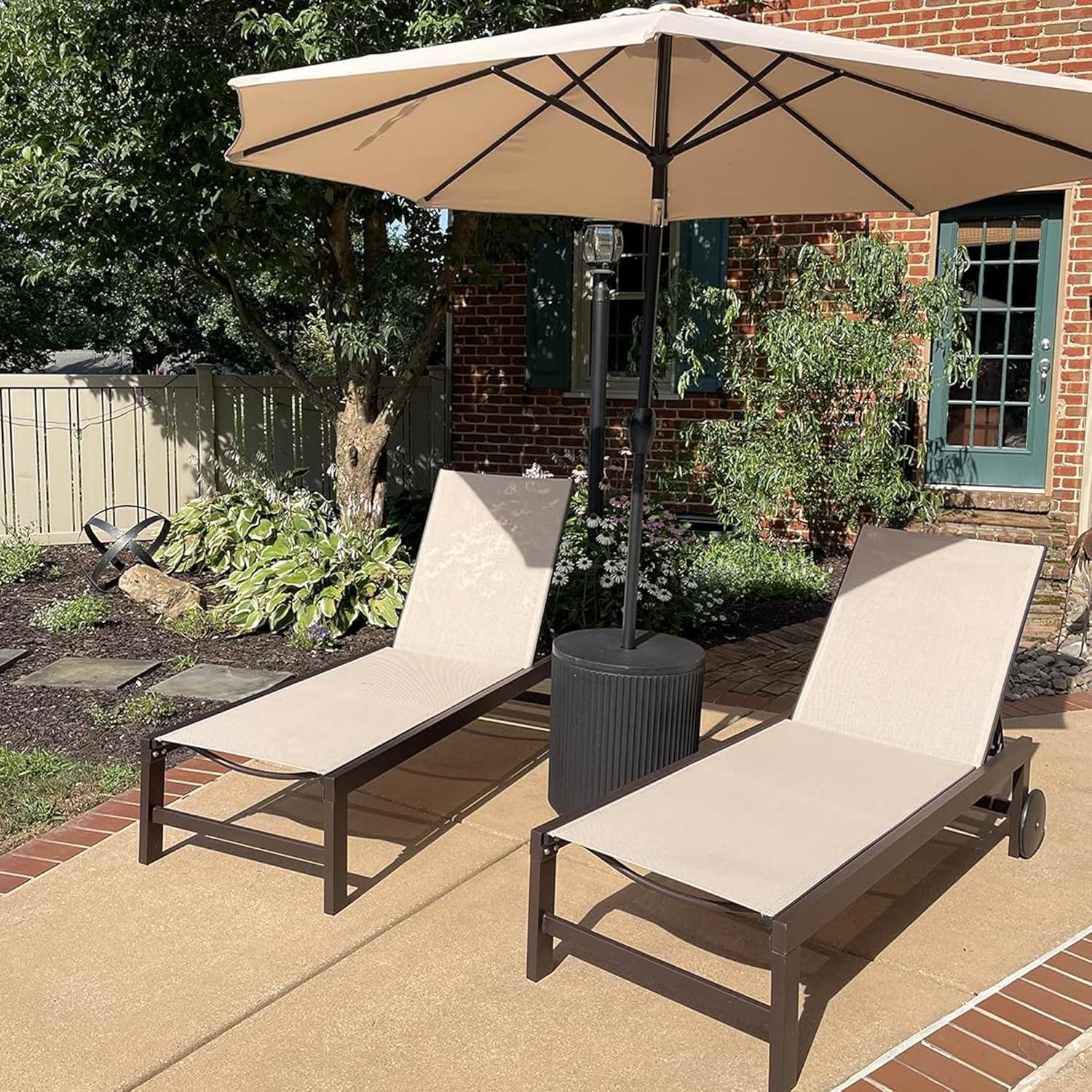 image:imagePURPLE LEAF Outdoor Chaise Lounge Chair Set of 2 Patio Pool Textilene Loungers with Adjustable Backrest and Wheels Includes Side Table for Deck Lawn Garden CreamSand Beige