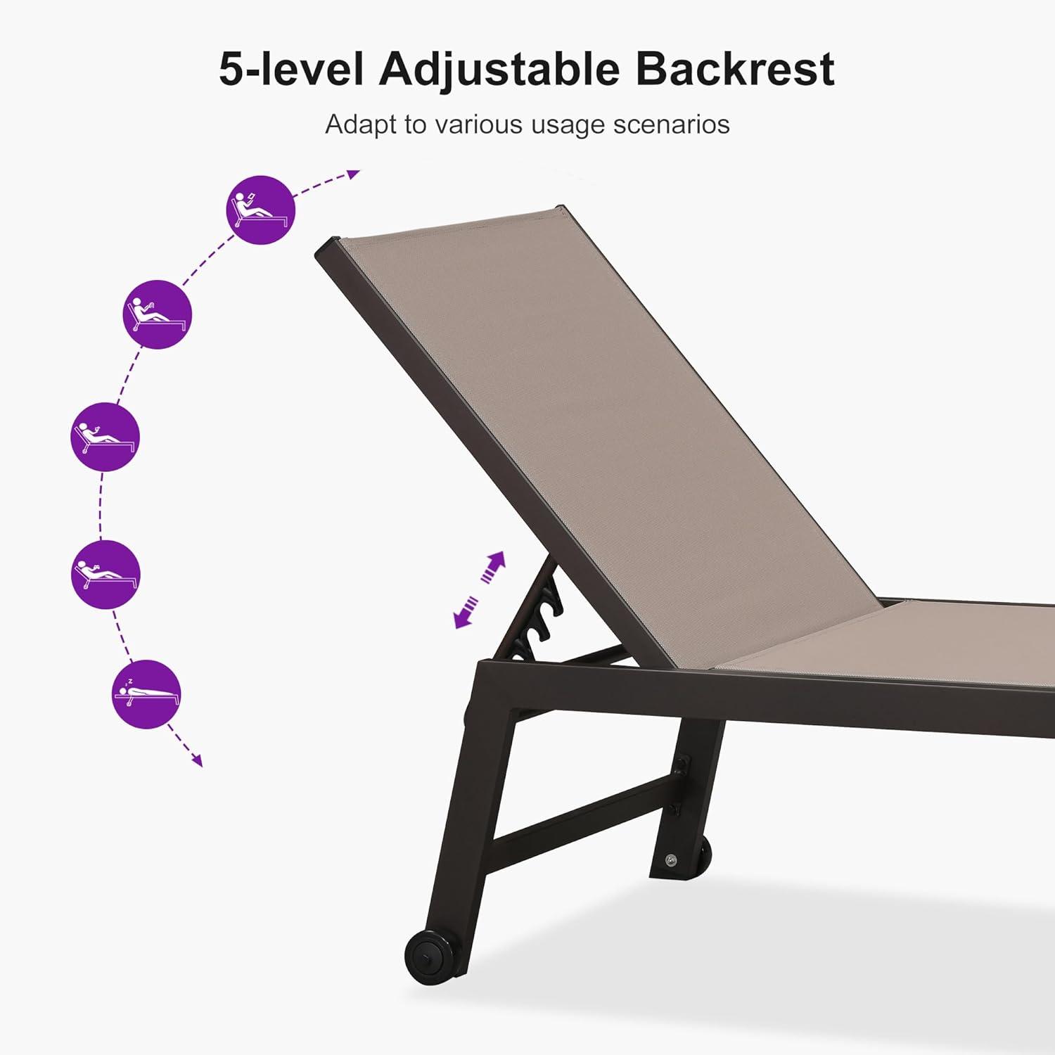 image:imagePURPLE LEAF Outdoor Chaise Lounge Chair Set of 2 Patio Pool Textilene Loungers with Adjustable Backrest and Wheels Includes Side Table for Deck Lawn Garden CreamTaupe
