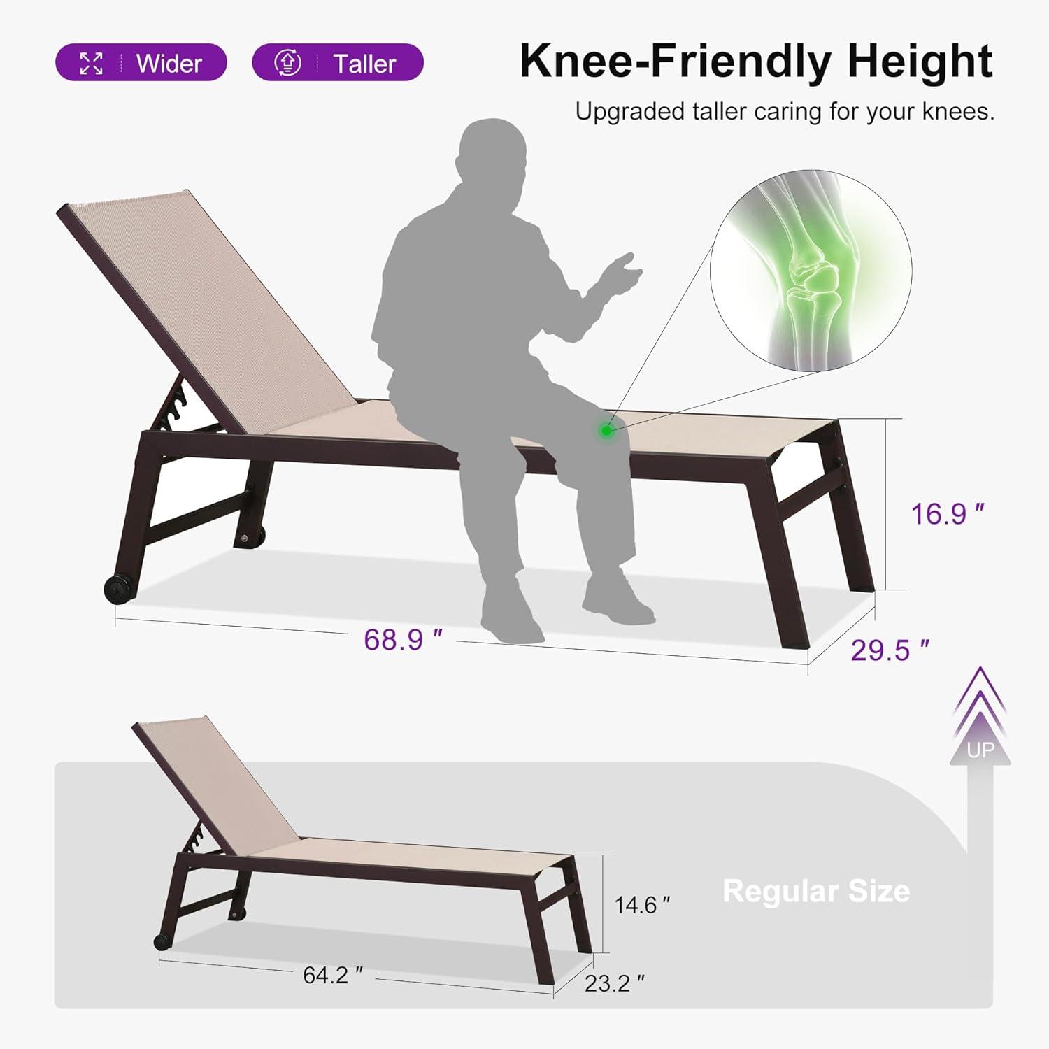 image:imagePURPLE LEAF Outdoor Chaise Lounge Chair Set of 2 Patio Pool Textilene Loungers with Adjustable Backrest and Wheels Includes Side Table for Deck Lawn Garden CreamSand Beige