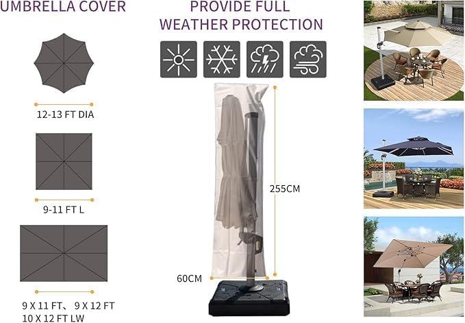 image:imagePURPLE LEAF Patio Umbrella Parasol Cover UV Resistant Outdoor Offset Cantilever Umbrella Cover with Zipper and Rod Navy BlueLight Grey