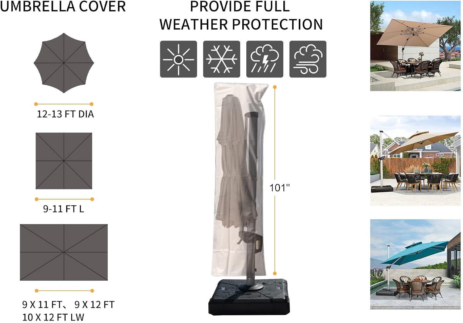 image:imagePURPLE LEAF Patio Umbrella Parasol Cover UV Resistant Outdoor Offset Cantilever Umbrella Cover with Zipper and Rod Navy BlueNavy Blue