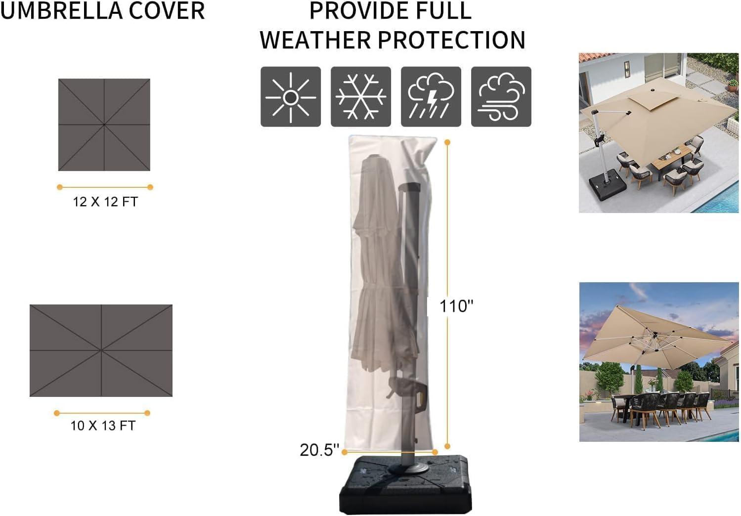 image:imagePURPLE LEAF Patio Umbrella Parasol Cover UV Resistant Outdoor Offset Cantilever Umbrella Cover with Zipper and Rod Navy BlueTaupe