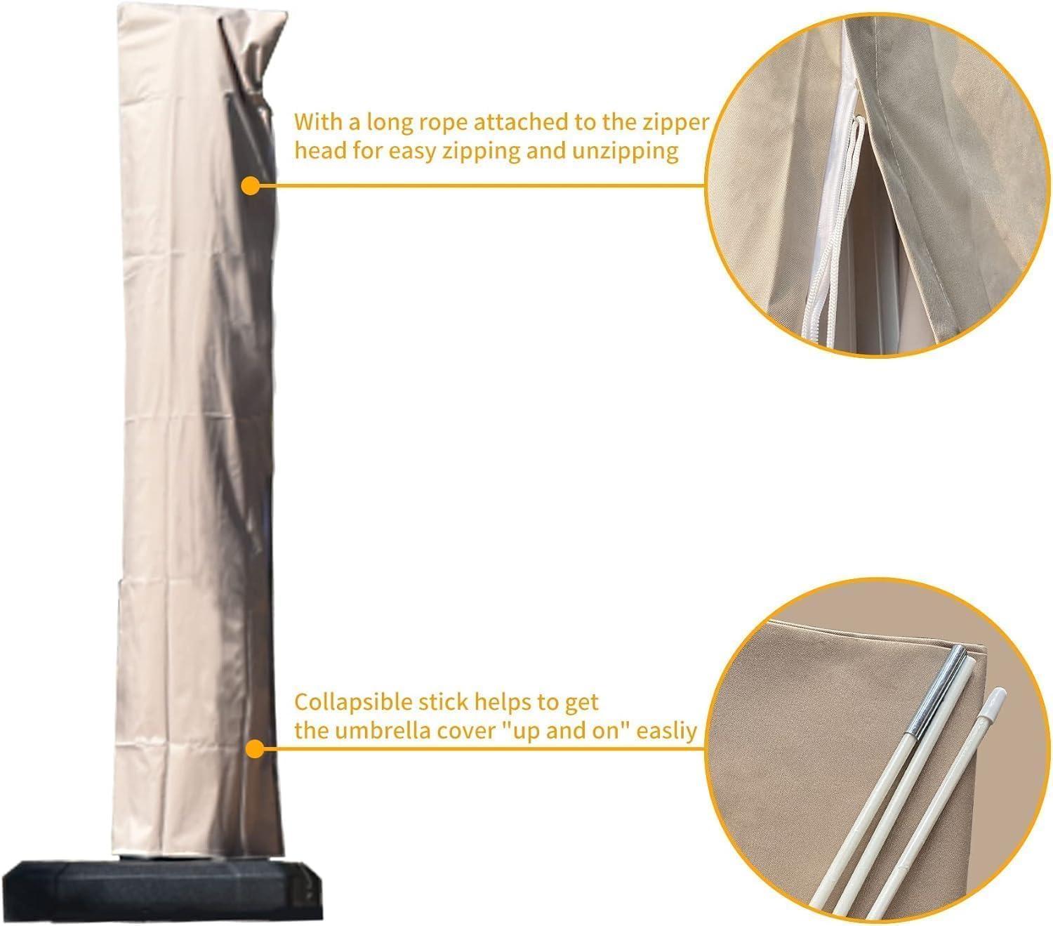 image:imagePURPLE LEAF Patio Umbrella Parasol Cover UV Resistant Outdoor Offset Cantilever Umbrella Cover with Zipper and Rod Navy BlueTaupe