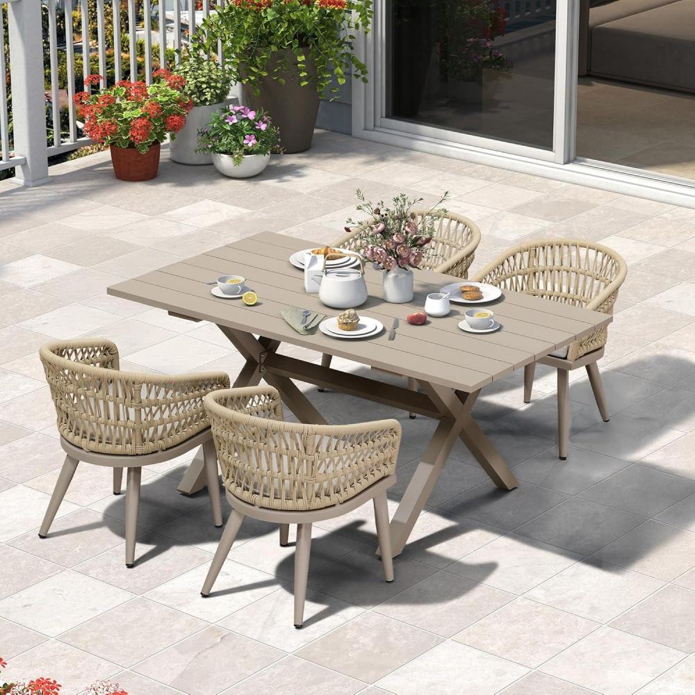 image:imagePURPLE LEAF 11 Pieces Outdoor Dining Set AllWeather PE Rattan Outdoor Patio Furniture Set with All Aluminum Frame Rectangular Table and Chairs Set for Lawn Garden Backyard Deck ChampagneChampagne Round Backrest