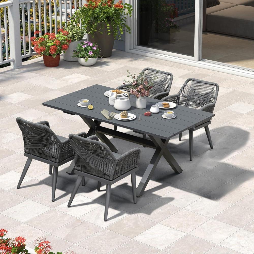 image:imagePURPLE LEAF 11 Pieces Outdoor Dining Set AllWeather PE Rattan Outdoor Patio Furniture Set with All Aluminum Frame Rectangular Table and Chairs Set for Lawn Garden Backyard Deck ChampagneGrey Square Backrest
