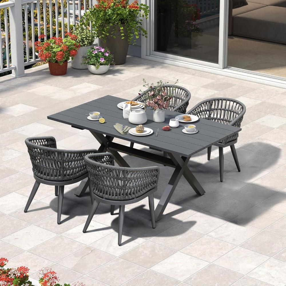 image:imagePURPLE LEAF 11 Pieces Outdoor Dining Set AllWeather PE Rattan Outdoor Patio Furniture Set with All Aluminum Frame Rectangular Table and Chairs Set for Lawn Garden Backyard Deck ChampagneGrey Round Backrest