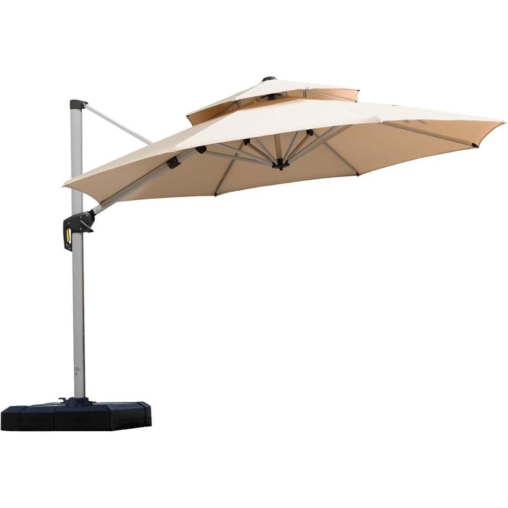 image:imagePURPLE LEAF 13 Feet Double Top Round Deluxe Patio Umbrella Offset Hanging Umbrella Outdoor Market Umbrella Garden Umbrella Turquoise BlueBeige