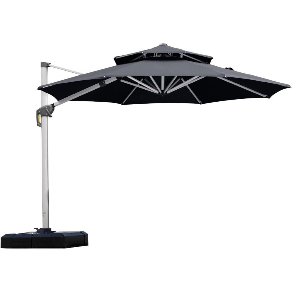 image:imagePURPLE LEAF 13 Feet Double Top Round Deluxe Patio Umbrella Offset Hanging Umbrella Outdoor Market Umbrella Garden Umbrella Turquoise BlueGrey