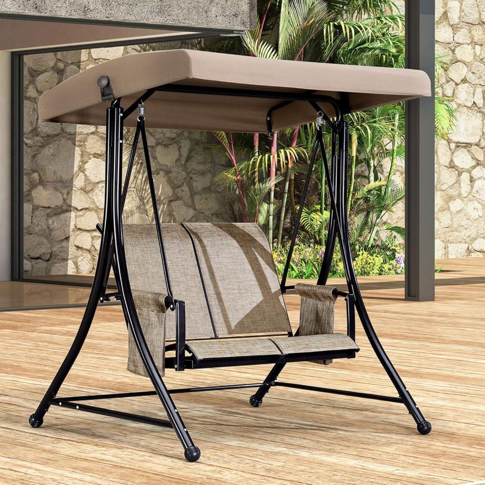 image:imagePURPLE LEAF 3Seat Deluxe Outdoor Patio Porch Swing with Weather Resistant Steel Frame Adjustable Tilt Canopy BeigeBeige