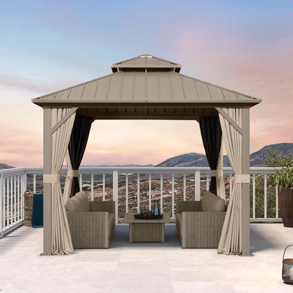 image:imagePURPLE LEAF 8 x 10 Outdoor Hardtop Gazebo Champagne Small Aluminum Gazebo with Galvanized Steel Double Roof Curtains and Netting for Patio Lawn and Garden10 X 10