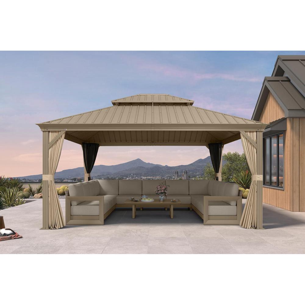 image:imagePURPLE LEAF 8 x 10 Outdoor Hardtop Gazebo Champagne Small Aluminum Gazebo with Galvanized Steel Double Roof Curtains and Netting for Patio Lawn and Garden13 X 15
