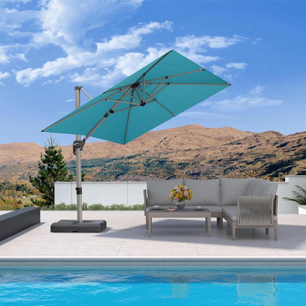 image:imagePURPLE LEAF 9 X 115 Patio Umbrella Rectangle Outdoor Cantilever Umbrella Aluminum Offset Umbrella with Champagne Frame and 360 Rotation for Pool Deck Garden GreyTurquoise Blue