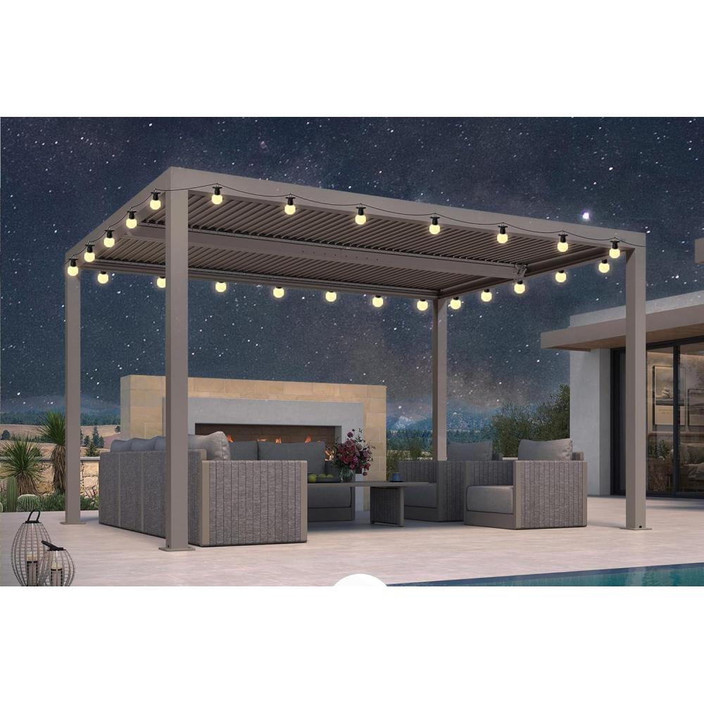 image:imagePURPLE LEAF Louvered Pergola 12 24 Outdoor Hardtop Gazebo Adjustable Aluminum Sun Shade for Deck Garden Backyard Patio Retractable Roof CanopyAluminum with Lights