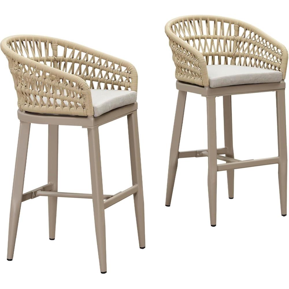image:imagePURPLE LEAF Outdoor 29 Bar Stools Set of 2 Boho Patio Bar Height Chair with Cushion and Back for Outdoor and Indoor Garden Patio TeakChampagne
