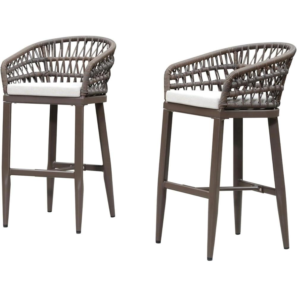 image:imagePURPLE LEAF Outdoor 29 Bar Stools Set of 2 Boho Patio Bar Height Chair with Cushion and Back for Outdoor and Indoor Garden Patio TeakCoffee