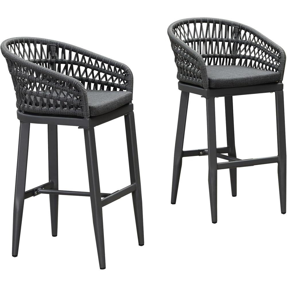 image:imagePURPLE LEAF Outdoor 29 Bar Stools Set of 2 Boho Patio Bar Height Chair with Cushion and Back for Outdoor and Indoor Garden Patio TeakGrey