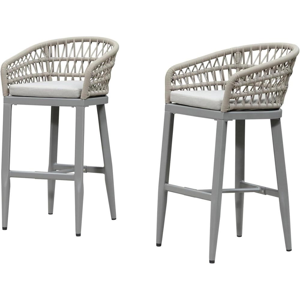 image:imagePURPLE LEAF Outdoor 29 Bar Stools Set of 2 Boho Patio Bar Height Chair with Cushion and Back for Outdoor and Indoor Garden Patio TeakLight Grey