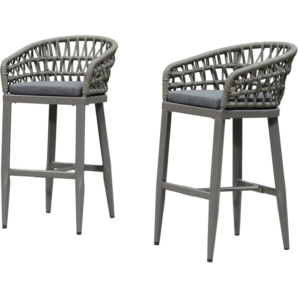 image:imagePURPLE LEAF Outdoor 29 Bar Stools Set of 2 Boho Patio Bar Height Chair with Cushion and Back for Outdoor and Indoor Garden Patio TeakSmoke Grey