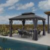 image:imagePURPLE LEAF 10 X 12 Permanent Hardtop Gazebo Aluminum Gazebo with Galvanized Steel Double Roof for Patio Lawn and Garden Curtains and Netting Included GreyGrey with Lights