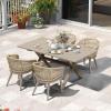 image:imagePURPLE LEAF 11 Pieces Outdoor Dining Set AllWeather PE Rattan Outdoor Patio Furniture Set with All Aluminum Frame Rectangular Table and Chairs Set for Lawn Garden Backyard Deck ChampagneChampagne Round Backrest