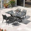 image:imagePURPLE LEAF 11 Pieces Outdoor Dining Set AllWeather PE Rattan Outdoor Patio Furniture Set with All Aluminum Frame Rectangular Table and Chairs Set for Lawn Garden Backyard Deck ChampagneGrey Square Backrest