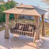 image:imagePURPLE LEAF 3 Person Outdoor Patio Porch Swing Gazebo with Netting amp Gazebo Curtains with Canopy Swings for Adults