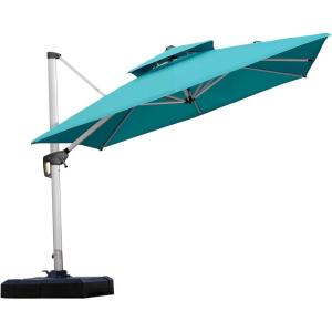 PURPLE LEAF 10′ X 13′ Patio Umbrella Outdoor Rectangle Umbrella Large Cantilever Umbrella Windproof Offset Heavy Duty Sun for Garden Deck Pool Patio, Beige(Turquoise Blue)