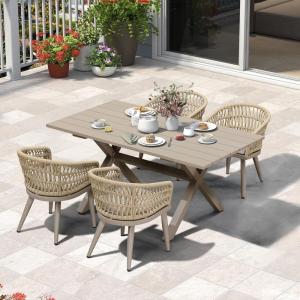 PURPLE LEAF 11 Pieces Outdoor Dining Set All-Weather PE Rattan Outdoor Patio Furniture Set with All Aluminum Frame Rectangular Table and Chairs Set for Lawn Garden Backyard Deck, Champagne(Champagne Round Backrest)