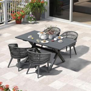 PURPLE LEAF 11 Pieces Outdoor Dining Set All-Weather PE Rattan Outdoor Patio Furniture Set with All Aluminum Frame Rectangular Table and Chairs Set for Lawn Garden Backyard Deck, Champagne(Grey Round Backrest)