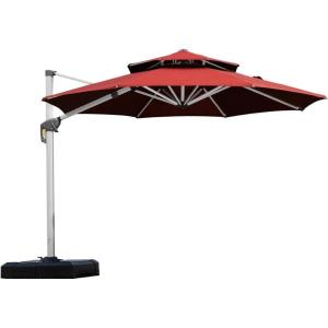 PURPLE LEAF 13 Feet Double Top Round Deluxe Patio Umbrella Offset Hanging Umbrella Outdoor Market Umbrella Garden Umbrella, Turquoise Blue(Brick Red)
