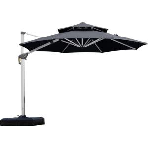 PURPLE LEAF 13 Feet Double Top Round Deluxe Patio Umbrella Offset Hanging Umbrella Outdoor Market Umbrella Garden Umbrella, Turquoise Blue(Grey)