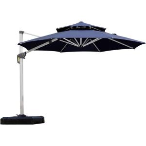PURPLE LEAF 13 Feet Double Top Round Deluxe Patio Umbrella Offset Hanging Umbrella Outdoor Market Umbrella Garden Umbrella, Turquoise Blue(Navy Blue)