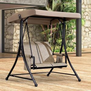 PURPLE LEAF 3-Seat Deluxe Outdoor Patio Porch Swing with Weather Resistant Steel Frame, Adjustable Tilt Canopy, Beige(Beige)