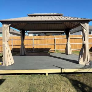 PURPLE LEAF 8′ x 10′ Outdoor Hardtop Gazebo, Champagne Small Aluminum Gazebo with Galvanized Steel Double Roof, Curtains and Netting for Patio Lawn and Garden(10′ X 14′)