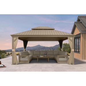 PURPLE LEAF 8′ x 10′ Outdoor Hardtop Gazebo, Champagne Small Aluminum Gazebo with Galvanized Steel Double Roof, Curtains and Netting for Patio Lawn and Garden(13′ X 15′)