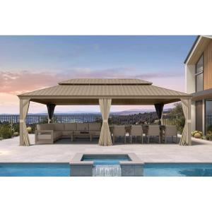 PURPLE LEAF 8′ x 10′ Outdoor Hardtop Gazebo, Champagne Small Aluminum Gazebo with Galvanized Steel Double Roof, Curtains and Netting for Patio Lawn and Garden(14′ X 24′)