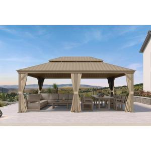 PURPLE LEAF 8′ x 10′ Outdoor Hardtop Gazebo, Champagne Small Aluminum Gazebo with Galvanized Steel Double Roof, Curtains and Netting for Patio Lawn and Garden(14′ X 20′)