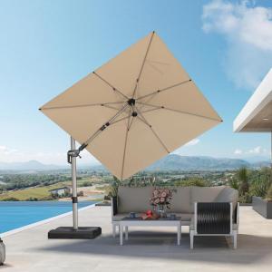 PURPLE LEAF 9′ X 11.5′ Patio Umbrella, Rectangle Outdoor Cantilever Umbrella, Aluminum Offset Umbrella with Champagne Frame and 360° Rotation for Pool Deck Garden, Grey(Beige)