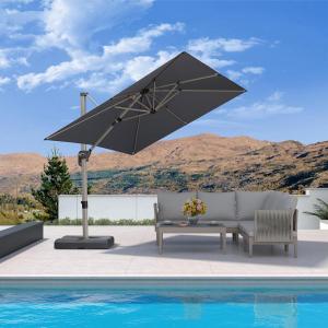PURPLE LEAF 9′ X 11.5′ Patio Umbrella, Rectangle Outdoor Cantilever Umbrella, Aluminum Offset Umbrella with Champagne Frame and 360° Rotation for Pool Deck Garden, Grey(Light Grey)