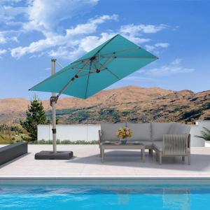 PURPLE LEAF 9′ X 11.5′ Patio Umbrella, Rectangle Outdoor Cantilever Umbrella, Aluminum Offset Umbrella with Champagne Frame and 360° Rotation for Pool Deck Garden, Grey(Turquoise Blue)