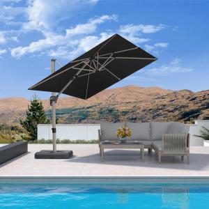 PURPLE LEAF 9′ X 11.5′ Patio Umbrella, Rectangle Outdoor Cantilever Umbrella, Aluminum Offset Umbrella with Champagne Frame and 360° Rotation for Pool Deck Garden, Grey(Black)