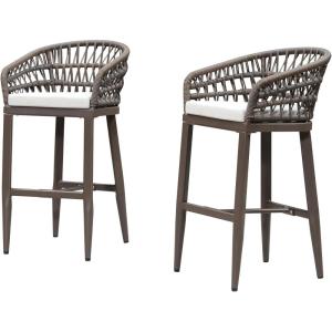 PURPLE LEAF Outdoor 29″ Bar Stools Set of 2, Boho Patio Bar Height Chair with Cushion and Back for Outdoor and Indoor, Garden, Patio, Teak(Coffee)