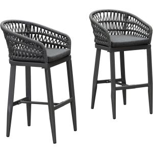 PURPLE LEAF Outdoor 29″ Bar Stools Set of 2, Boho Patio Bar Height Chair with Cushion and Back for Outdoor and Indoor, Garden, Patio, Teak(Grey)