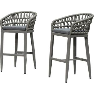 PURPLE LEAF Outdoor 29″ Bar Stools Set of 2, Boho Patio Bar Height Chair with Cushion and Back for Outdoor and Indoor, Garden, Patio, Teak(Smoke Grey)