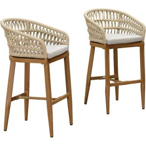 PURPLE LEAF Outdoor 29″ Bar Stools Set of 2, Boho Patio Bar Height Chair with Cushion and Back for Outdoor and Indoor, Garden, Patio, Teak(Teak)