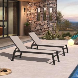 PURPLE LEAF Outdoor Chaise Lounge Chair Set of 2, Patio Pool Textilene Loungers with Adjustable Backrest and Wheels, Includes Side Table for Deck, Lawn, Garden, Cream(Sand Beige)