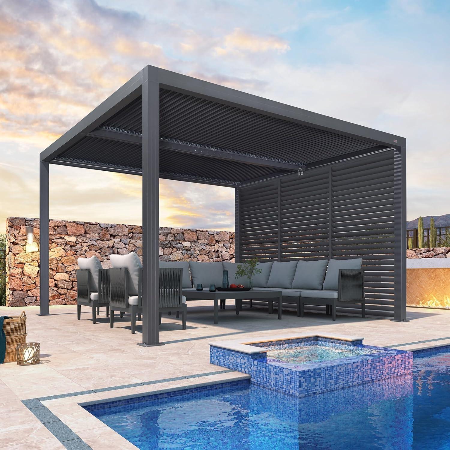 image:imagePURPLE LEAF Louvered Pergola 94AS 11 x 14 Outdoor Aluminum Pergola with Adjustable Roof for Deck Backyard Garden Grey Hardtop GazeboAluminum Aluminum Shutter Wall
