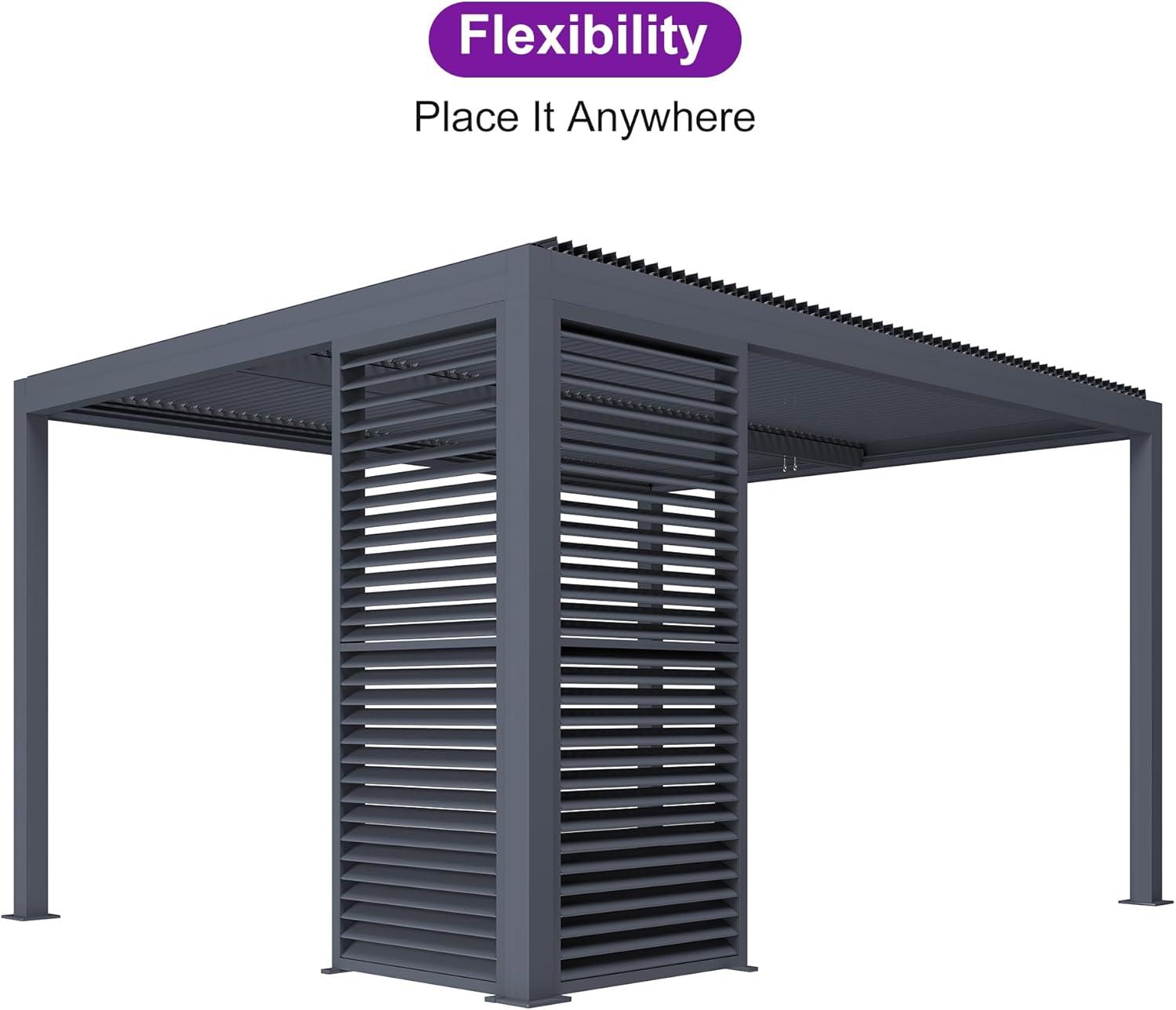 image:imagePURPLE LEAF Louvered Pergola 94AS 11 x 14 Outdoor Aluminum Pergola with Adjustable Roof for Deck Backyard Garden Grey Hardtop GazeboAluminum Aluminum Shutter Wall